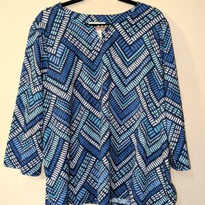 Alfred Dunner Women's Plus Size Blue Geometric Print Blouse – Size 3X